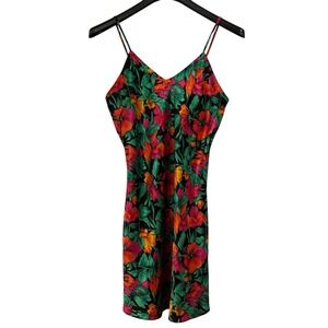 Vintage Erika Taylor Y2K Slip Dress Floral Satin Mini Tropical Vacation Resort